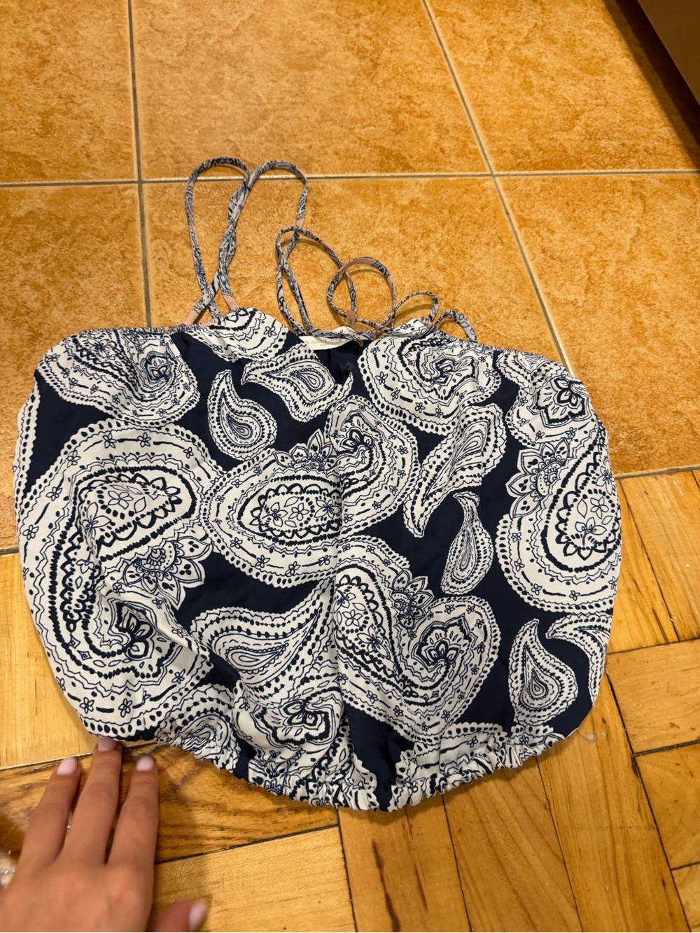 Ramy Brook Navy and White Paisley Spaghetti Strap Top
